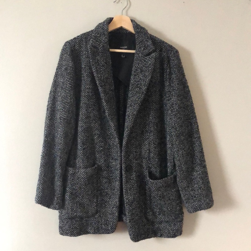Mango wool blend herringbone jacket size small